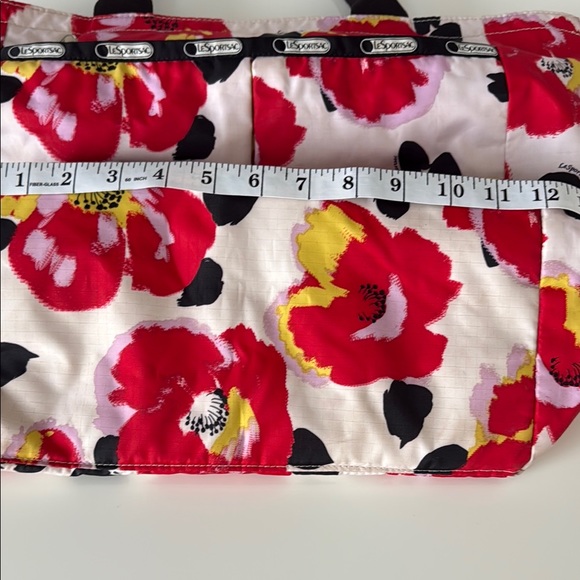 Red and Black Floral Tote with Sturdy Handles - Picture 5 of 12